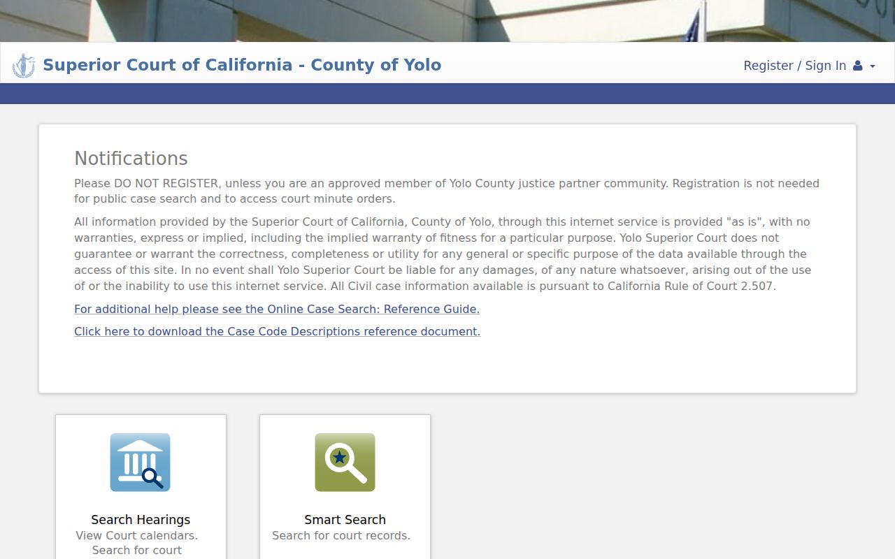 West Sacramento people search in Yolo Superior Court Smart Search