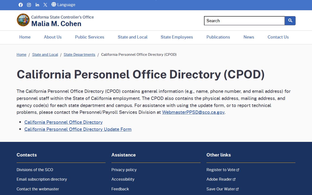 West Sacramento people directories using the California Personnel Office Directory