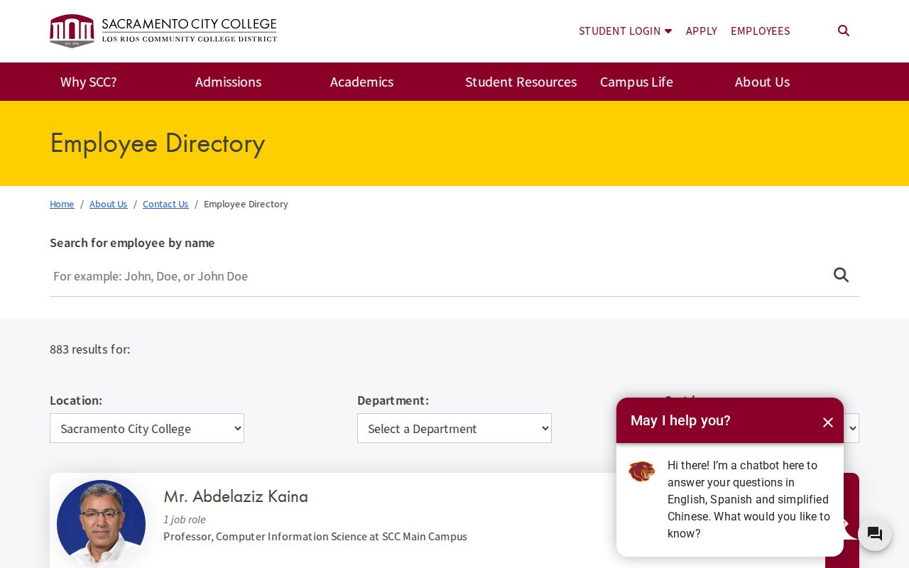 West Sacramento people directories through the Sacramento City College employee search