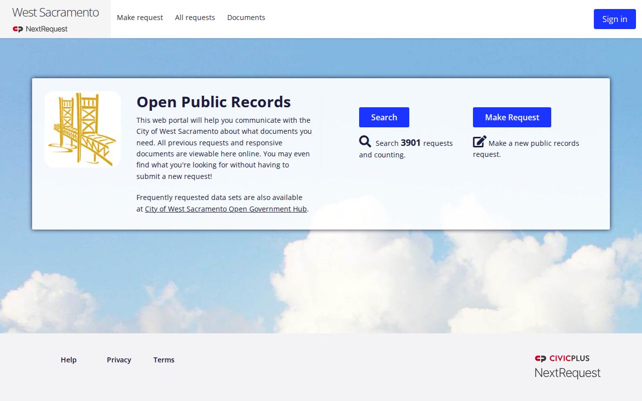 West Sacramento records portal for searching prior city requests