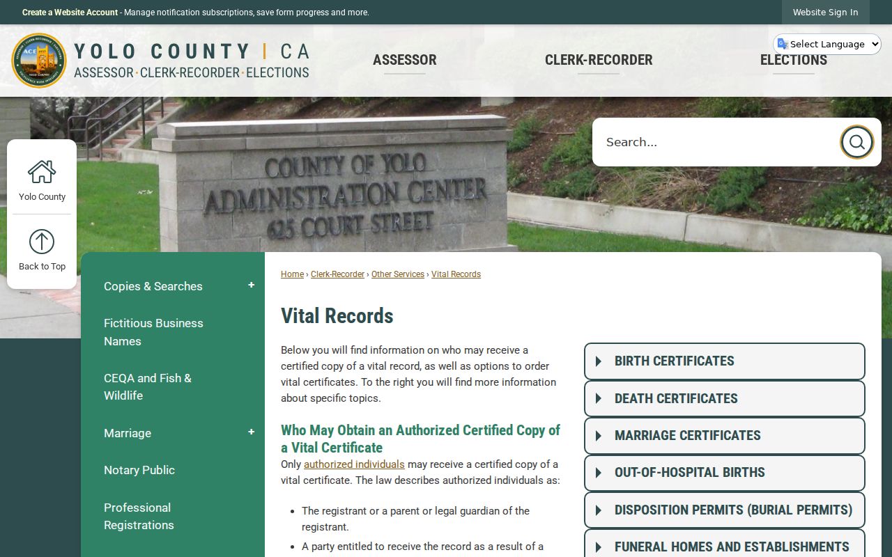 West Sacramento records forms for Yolo birth death and marriage certificates